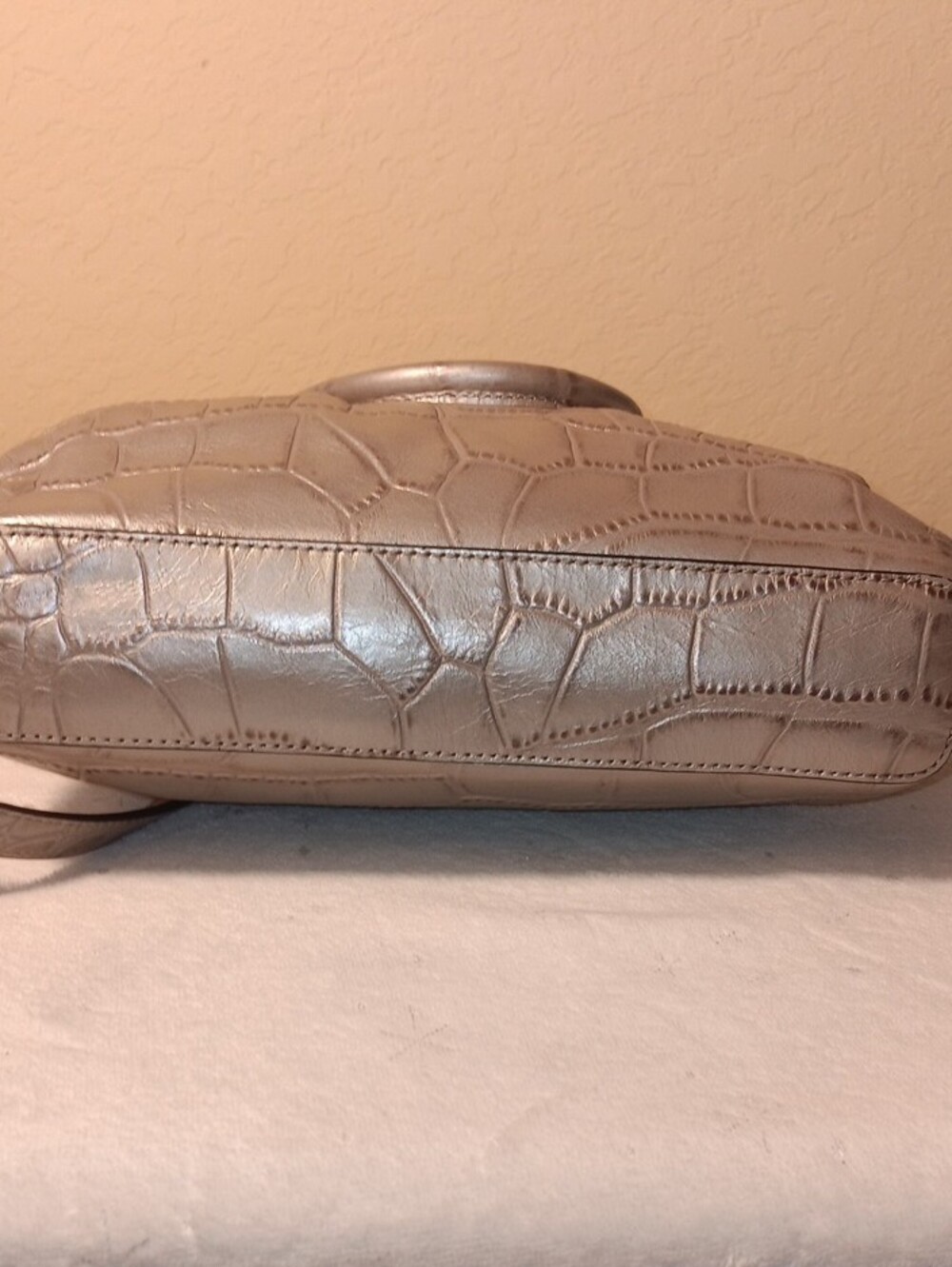 Coach Ashley Metallic Croc-Embossed Mini Tote Bag (F20344) in Silver - Picture 7 of 16